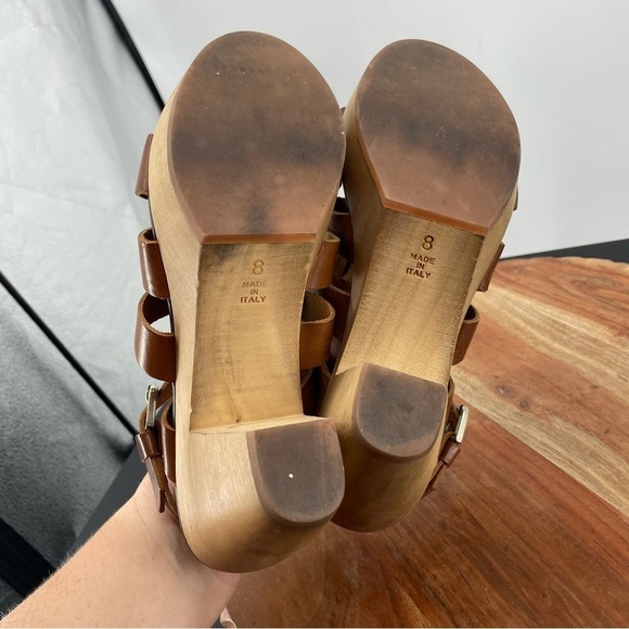 Madewell 1937 Strappy brown Leather Sandals Wood clog Heel Sz 8 - Picture 7 of 10